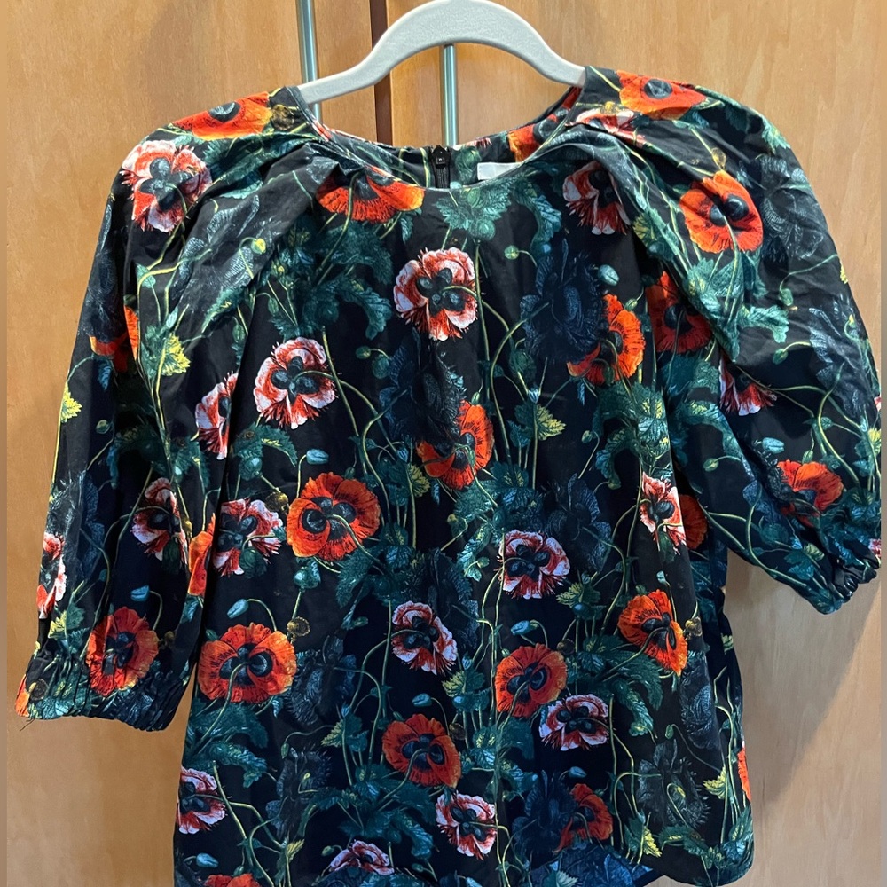 H&M Black Blouse with Red Floral Print
